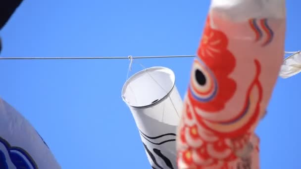 Streamer de carpa no parque em Tóquio ensolarado durante o dia — Vídeo de Stock