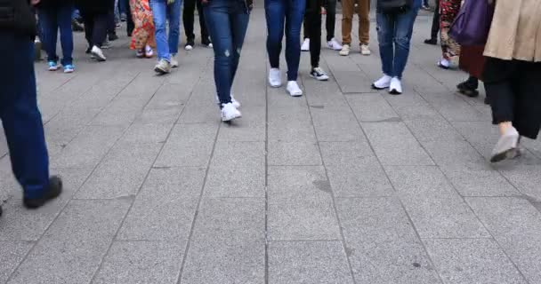 Lichaamsdelen van mensen wandelen op de geplaveide weg in Asakusa — Stockvideo