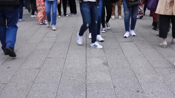 Körperteile von Spaziergängern an der gepflasterten Straße in Asakusa — Stockvideo