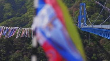 Ibaraki gündüz güneşli Ryujin büyük köprüde sazan flamalar