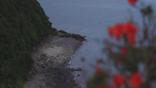 Manenzaki Promontory in de buurt van de blauwe oceaan in Amami Oshima Kagoshima Wide shot — Stockvideo