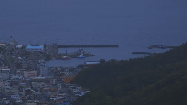 Мисі такатаяма біля синього океану в Амамі Осима, високий кут — стокове відео