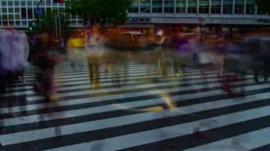 Shibuya Tokyo gündüz geniş çekim geçişte insanların bir timelapse