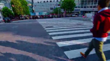Shibuya Tokyo gündüz geniş çekim geçişte insanların bir timelapse