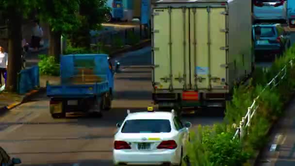 Een timelapse van Downtown Street op Kanpachi Avenue in Tokio overdag breed schot — Stockvideo