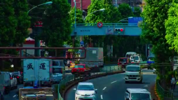 A timelapse of downtown street at Kanpachi avenue in Tokyo daytime wide shot — Stock Video