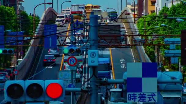 Таймце в центрі міста на проспекті Kanpachi в Токіо денний широкий постріл — стокове відео
