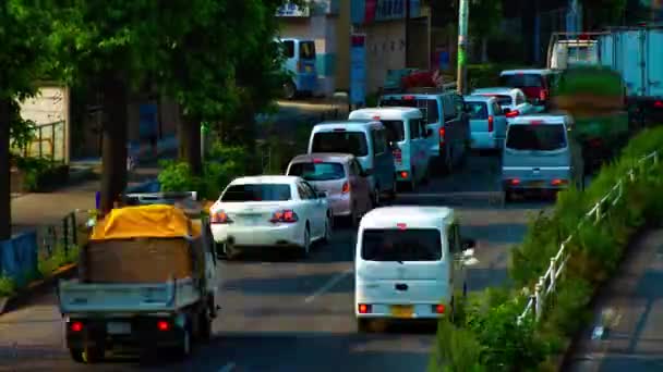 Een timelapse van Downtown Street op Kanpachi Avenue in Tokio overdag breed schot — Stockvideo