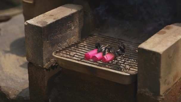 Palenie kadzidła w tradycyjnej świątyni w Tokio w ciągu dnia — Wideo stockowe