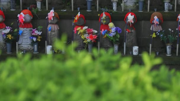Tokyo'da gündüz kırmızı şapka giyen heykel koruyucusu — Stok video