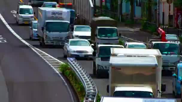 Timelapse ulicy samochodu na Kanpachi alei w Tokio dzienny szeroki strzał — Wideo stockowe