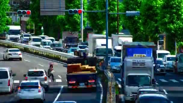 En timelapse av bil gata på Kanpachi avenyn i Tokyo dagtid bred skott — Stockvideo