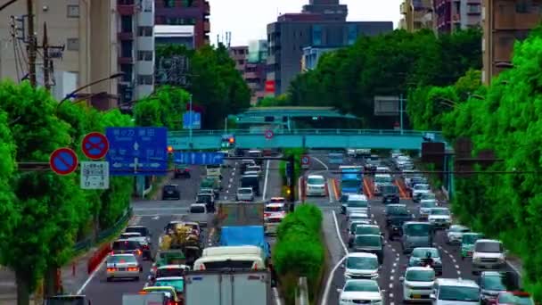 A timelapse of car street at Kanpachi avenue in Tokyo daytime wide shot — Stock Video