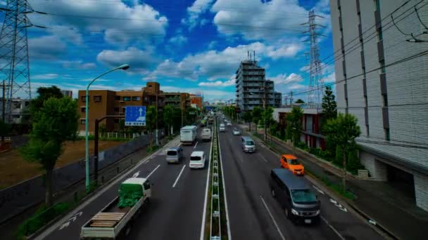 Timelapse ulicy samochodu na Kanpachi alei w Tokio dzienny szeroki strzał — Wideo stockowe