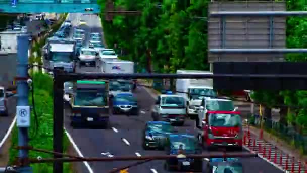 Timelapse ulicy samochodu na Kanpachi alei w Tokio dzienny szeroki strzał — Wideo stockowe