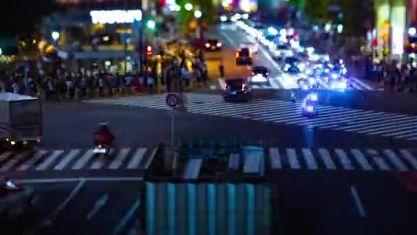 Een timelapse van de Scramble Crossing in de neon stad in Shibuya Tokyo Tilt Shift — Stockvideo