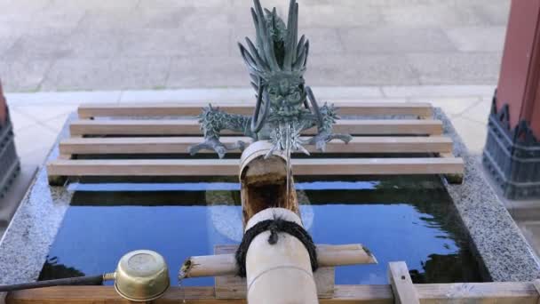 Корыто для очищения в храме Икегами в Токио — стоковое видео