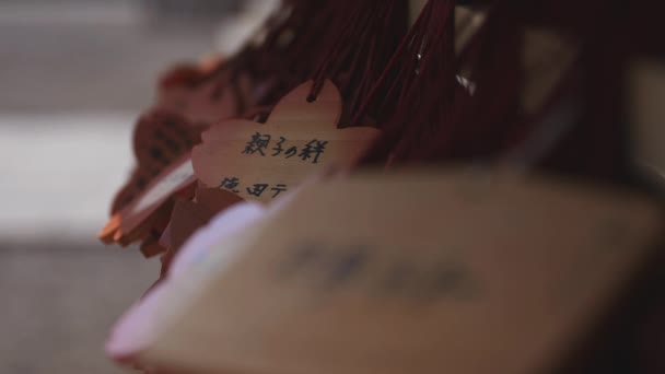 Votief tabletten in de Ikegami honmonji-tempel in Tokio — Stockvideo