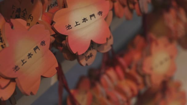 Вотивные таблички в храме Икегами Хонмондзи в Токио — стоковое видео