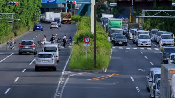 Uma rua no centro da cidade na avenida Kanpachi em Tóquio tiro longo diurno — Vídeo de Stock