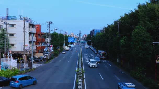 Una calle del centro de la ciudad en la avenida Kanpachi en Tokio de plano amplio durante el día — Vídeos de Stock