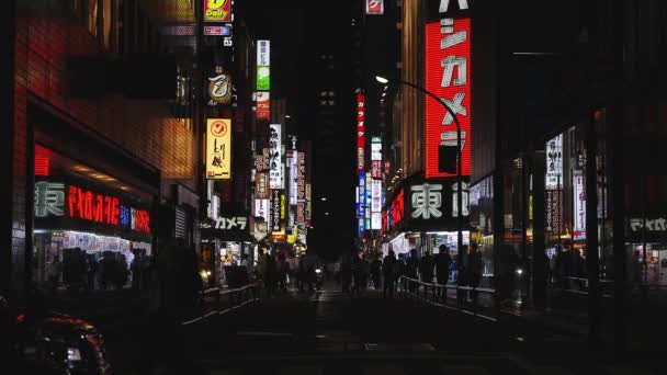 Eine nächtliche Straße in der Neon-Stadt in shinjuku tokyo — Stockvideo