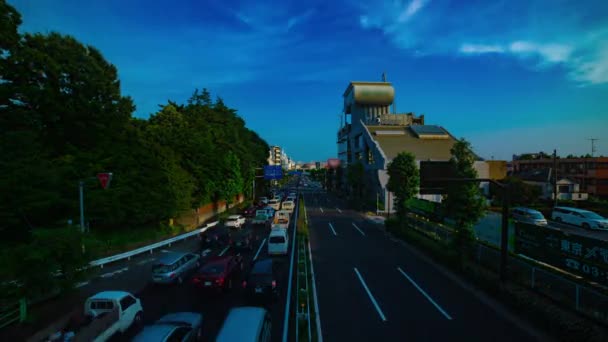 Een timelapse van Downtown Street op Kanpachi Avenue in Tokio overdag breed schot — Stockvideo