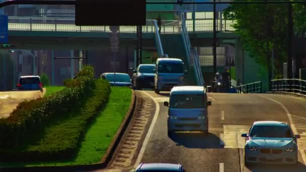 Un timelapse de calle verde cerca del parque Yoyogi en Tokio panorámica de tiro largo durante el día — Vídeo de stock