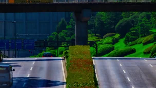 A timelapse da rua verde perto do parque Yoyogi em Tóquio durante o dia tiro longo panning — Vídeo de Stock