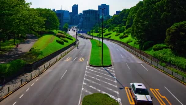 Een timelapse van groene straat in de buurt Yoyogi park in Tokio overdag wijd schot — Stockvideo