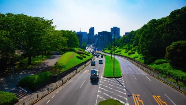 En timelapse av grön gata nära Yoyogi park i Tokyo dagtid bred skott — Stockvideo