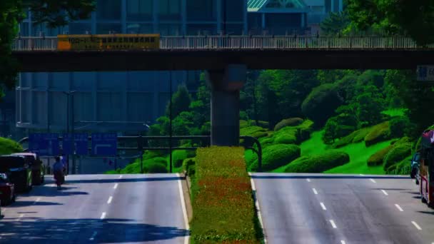 En timelapse av grön gata nära Yoyogi park i Tokyo dagtid långskott panorering — Stockvideo