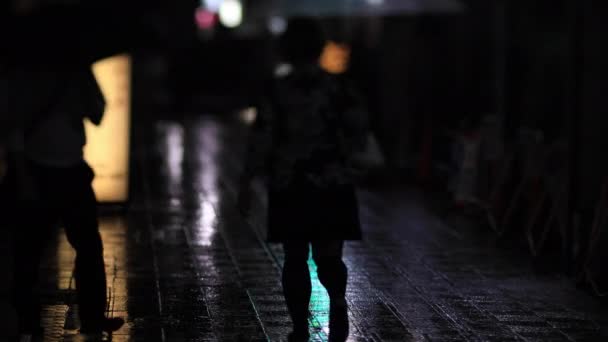 Прогулки по неоновой улице в Токийском Накано дождливый день — стоковое видео