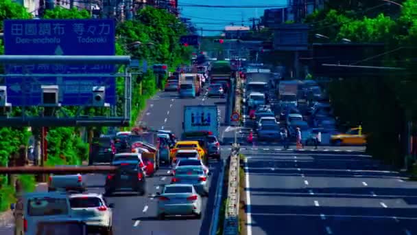 A timelapse of downtown street at Kanpachi avenue in Tokyo daytime long shot — Stock Video