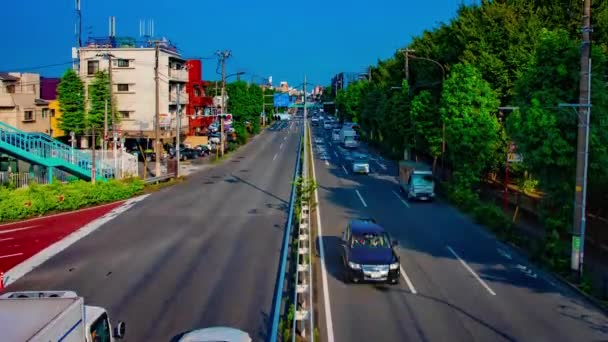 Een timelapse van Downtown Street op Kanpachi Avenue in Tokio overdag breed schot — Stockvideo