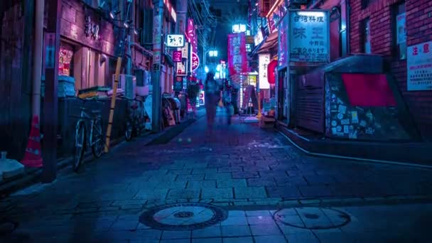 En natt timelapse av neon gatan i centrum i Nakano Tokyo — Stockvideo