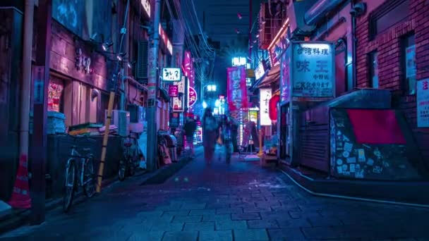 Noční čas z neonové ulice v centru Nakano Tokyo — Stock video