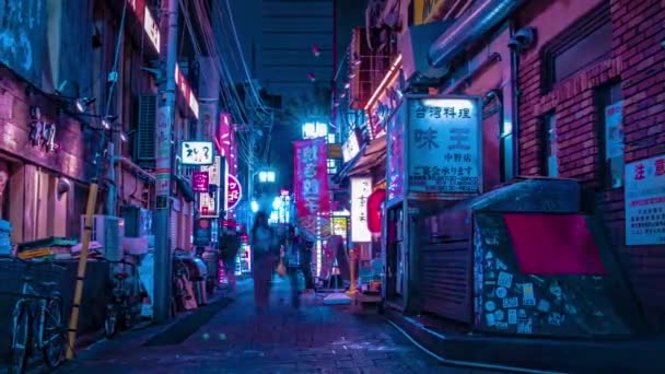 Nakano Tokió belvárosában, a neon utca éjszakai időzónájában. — Stock videók