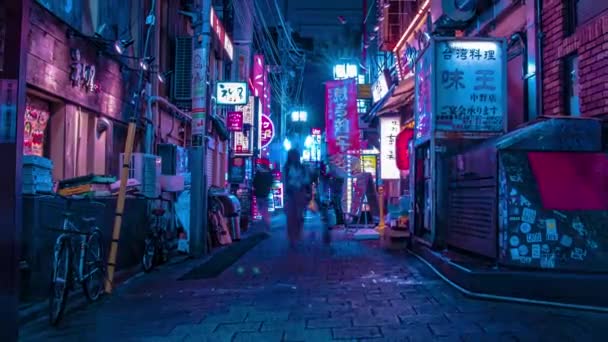 Μια νύχτα timelapse του δρόμου νέον στο κέντρο της πόλης στο Nakano Τόκιο — Αρχείο Βίντεο