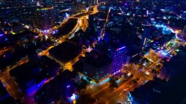 Ho Chi Minh yüksek açılı şehir manzarasının gece çizelgesi geniş açılı görüntüsü