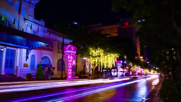 胡志明市阮和街霓虹灯镇的一个夜晚过去了 — 图库视频影像