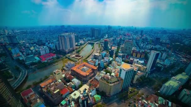 En timelapse av panoramautsikt stadsbild i Ho Chi Minh hög vinkel vidsträckt lutning — Stockvideo