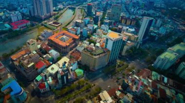 Ho Chi Minh yüksek açılı geniş açılı panoramik şehir manzarasının zamanlaması