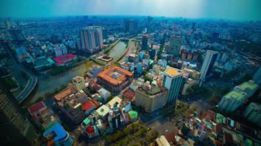 Ho Chi Minh yüksek açılı geniş açılı, panoramik şehir manzarasının zamanlaması.