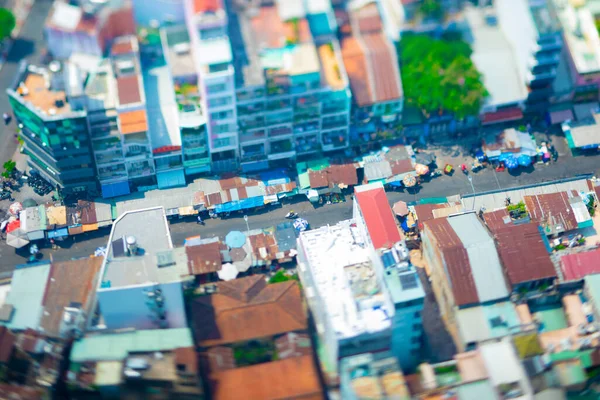Un paesaggio urbano in miniatura ad angolo alto di Ho Chi Minh tiltshift — Foto Stock