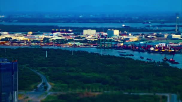 A timelapse of miniature cityscape at Saigon river in Ho Chi Minh high angle tiltshift tilting — Stock Video