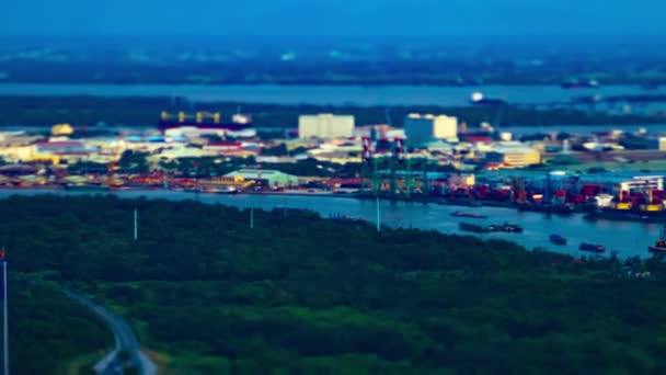 A timelapse of miniature cityscape at Saigon river in Ho Chi Minh high angle tiltshift zoom — Stock Video