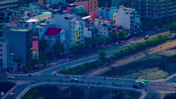 En timelapse av trafikstockning på upptagen stad i Ho Chi Minh hög vinkel långskott panorering — Stockvideo