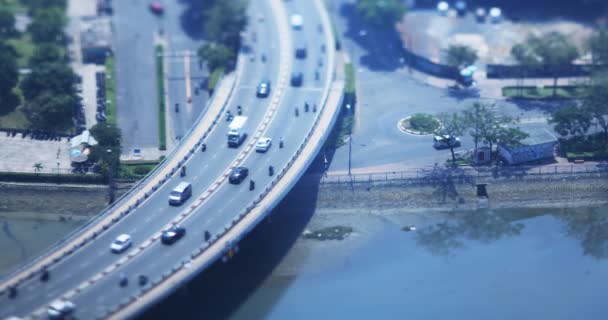 ホーチミン市の小さな忙しい町での交通渋滞高角度の傾きシフト — ストック動画