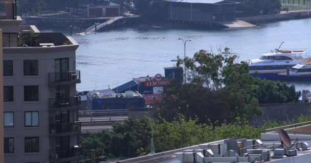 シドニーの川の上の動くボートが長い間撃たれた — ストック動画